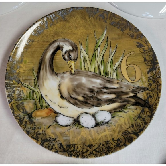 Pottery‎ Barn 12 Days Of Christmas Dessert Plate, 6 Geese Laying, 6th Day - Picture 1 of 3